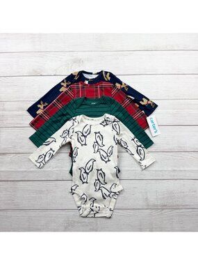 Carter’s Baby Boys Long Sleeve Bodysuits Penguin Moose 4-Pack NWT 3-6 Months